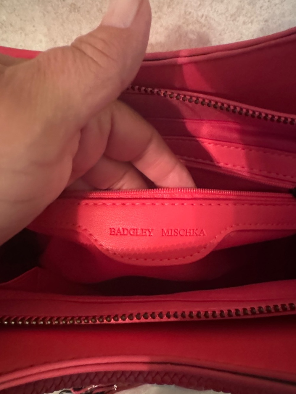 Badgley Mischka Hot Pink Braided Handle Satchel with Black Logo Accent NWOT - Picture 4 of 7